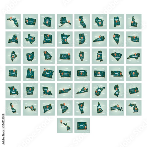 Collection of united states map with capital city