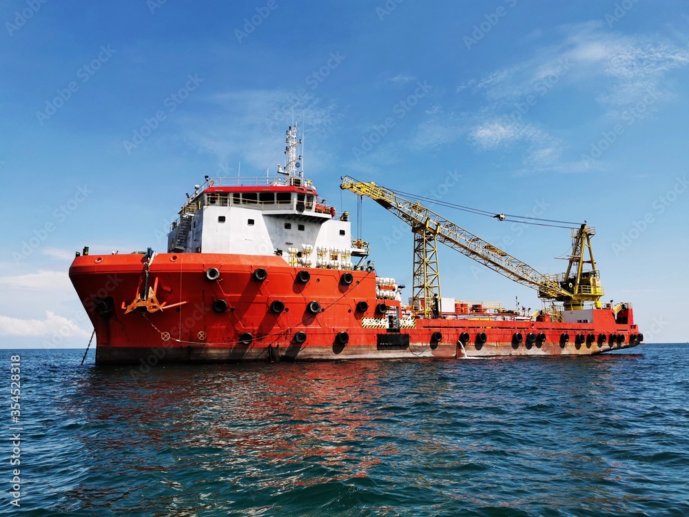 Naklejka premium Exterior view of offshore marine vessel at anchorage areas. 