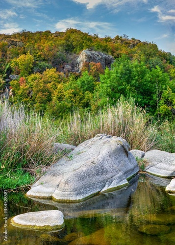 Granite Actovo canyon in the Devil Valley, Ukraine