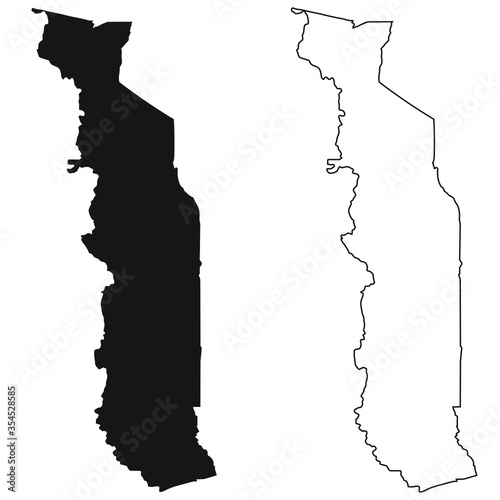 Togo Country Map. Black silhouette and outline isolated on white background. EPS Vector