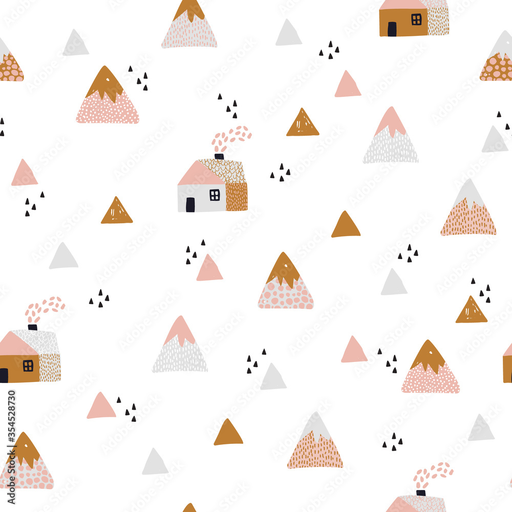 Abstract mountains seamless pattern. Cute geometric and doodle mountain background. Abstract mountains seamless pattern. Cute geometric and doodle mountain background.