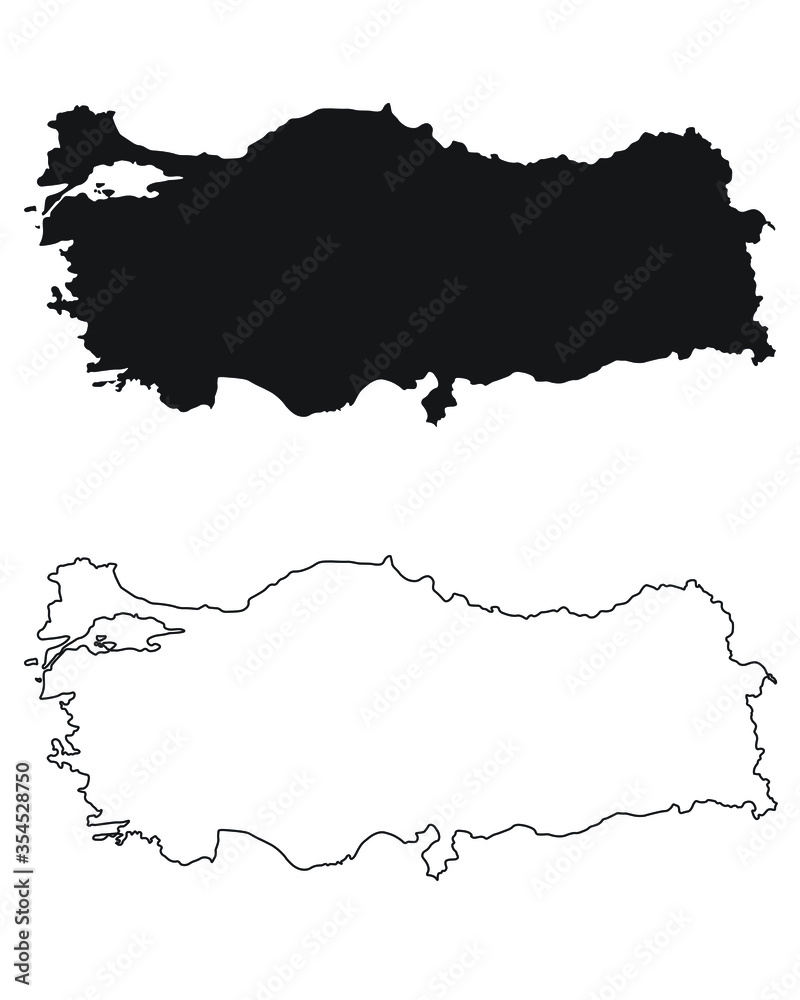 Turkey Country Map. Black silhouette and outline isolated on white background. EPS Vector Turkey Country Map. Black silhouette and outline isolated on white background. EPS Vector