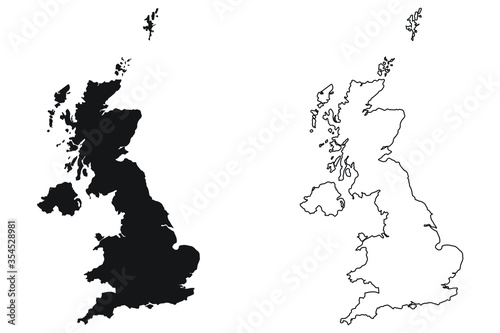 United Kingdom Great Britain Country Map. Black silhouette and outline isolated on white background. EPS Vector