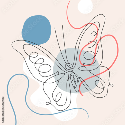 Wallpaper Mural Simple butterfly one line drawing on minimal cubism shapes background Torontodigital.ca