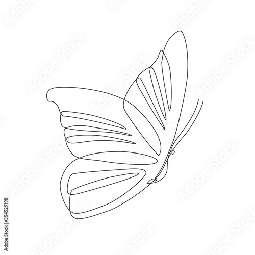 Simple butterfly one line drawing isolated on white background. Abstract insect continuous line for logo, icon, tattoo or decor. Hand drawn illustration in trendy outline style. vector sketch © Tanya Syrytsyna
