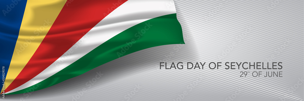 Seychelles happy flag day vector banner, greeting card.