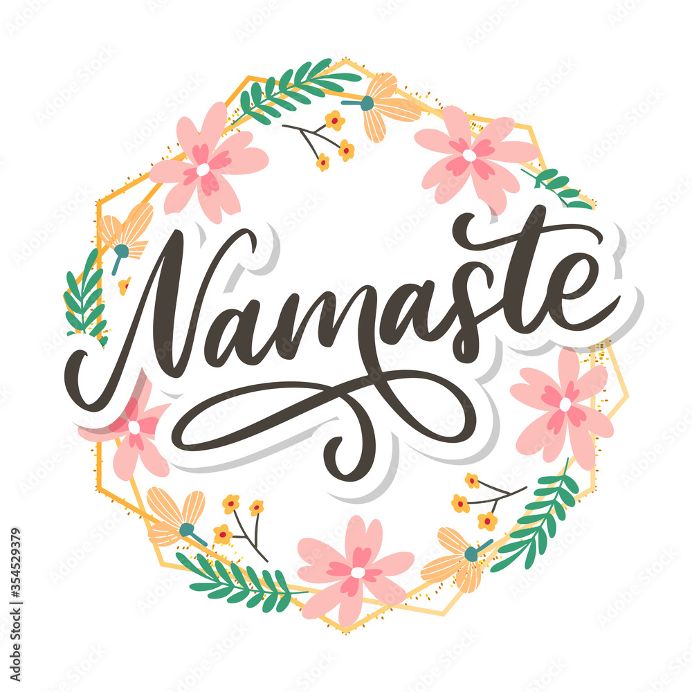Hand drawn namaste card. Hello in hindi. Ink illustration. Hand drawn lettering background. Isolated on white background. Positive quote. Modern brush calligraphy.