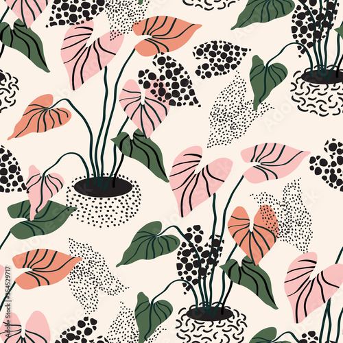 Minimal floral pattern in scandinavian style. Abstract flowers seamless pattern