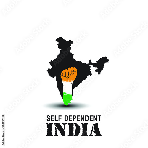 VECTOR ILLUSTRATION FOR SELF DEPENDENT INDIA, WITH HINDI TEXT AATMA NIRBHAR BHARAT MEANS SELF DEPENDENT INDIA, ILLUSTRATION IS SHOWING INDIAN MAP WITH UNITY HANDS ON INDIAN FLAG BACKGROUND