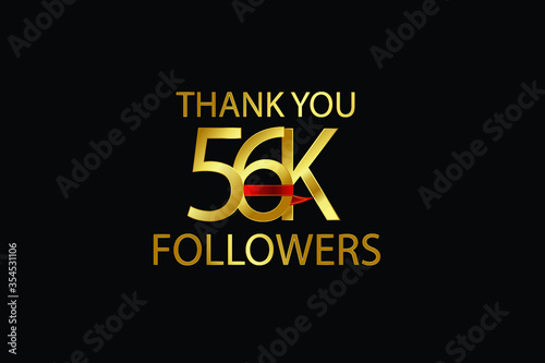 56K, 56.000 Follower celebration logotype. anniversary logo with gold on black background for social media - Vector