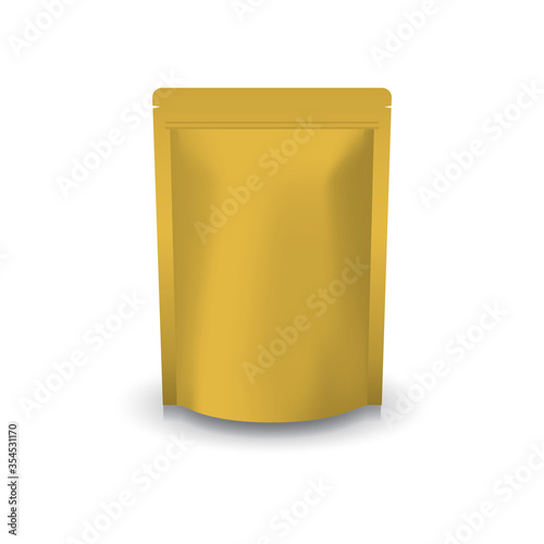 Blank gold standing ziplock bag for food or healthy product.