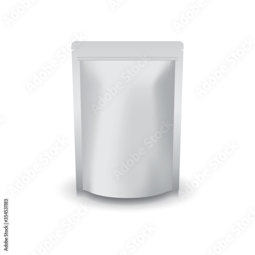 Blank silver standing ziplock bag for food or healthy product.