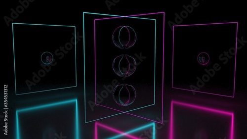 3d abstract scene from dark balls in a neon glow. studio lighting.