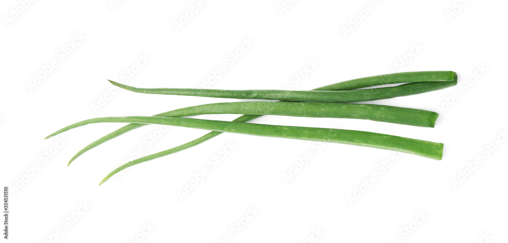 Fresh green spring onions isolated on white, top view Fresh green spring onions isolated on white, top view