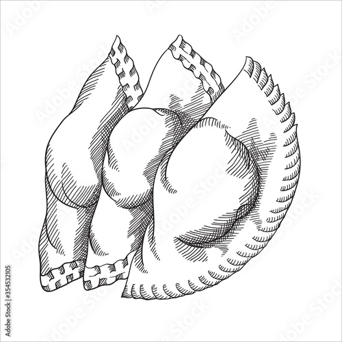 meat pies. Linear drawing by hand. Vintage