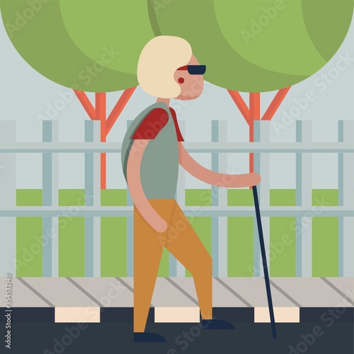 Old woman holding walking stick