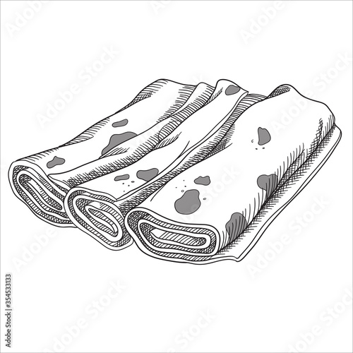 Stuffed rolled pancake crepes with filling dish of Russian cuisine