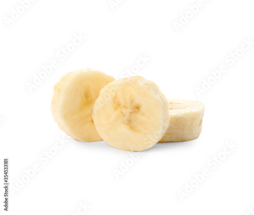 Pieces of tasty ripe banana isolated on white