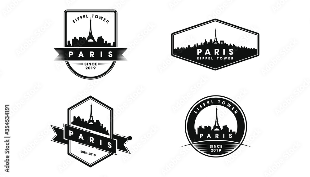 Paris Badge Logo. Paris skyline and landmarks silhouette vector
