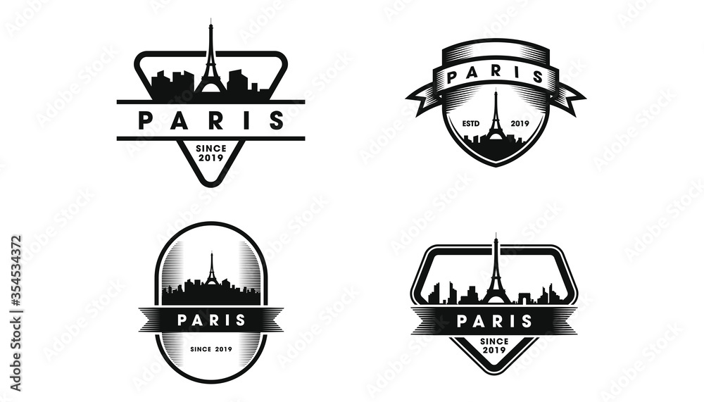 Obraz premium Paris Badge Logo. Paris skyline and landmarks silhouette vector