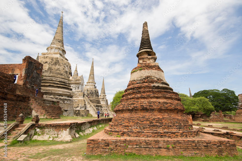 Fototapeta premium Ayutthaya, Thailand - August 23th 2015: Ayutthaya is the former capital of Phra Nakhon Si Ayutthaya province in Thailand. In 1767, the city was destroyed by the Burmese army.