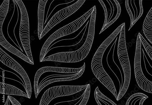 Beautiful decorative vector seamless pattern with figured ornamental lacy leaves 