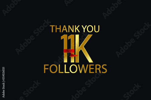 11K, 11.000 Follower celebration logotype. anniversary logo with gold on black background for social media - Vector