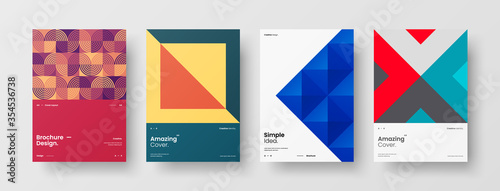 Company identity brochure template collection. Business presentation vector A4 vertical orientation front page mock up set. Corporate report cover abstract geometric illustration design layout bundle.