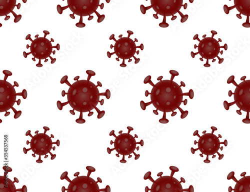 Coronavirus seamless pattern. Repetitive vector illustration of volumetric red viruses on transparent background. Coronavirus, pandemic. EPS 10.