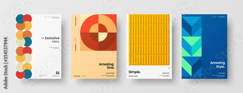 Company identity brochure template collection. Business presentation vector A4 vertical orientation front page mock up set. Corporate report cover abstract geometric illustration design layout bundle.