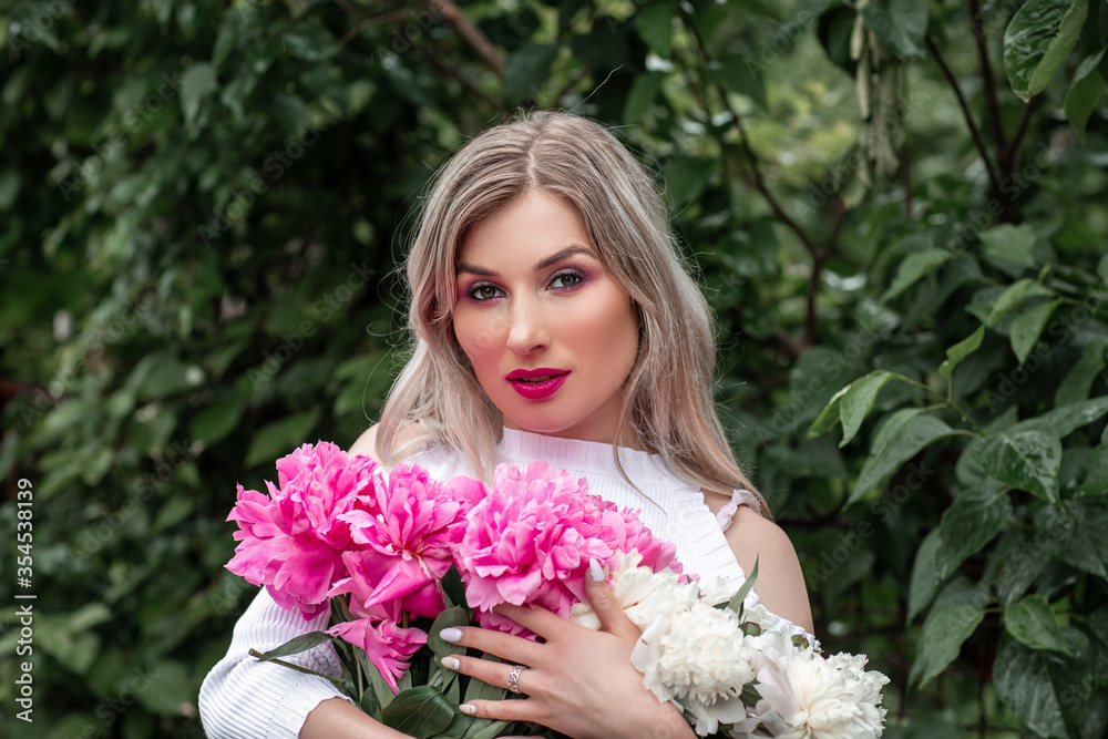 Enjoy spring without allergy. Springtime bloom. Pollen allergy. The girl suffers from pollen allergy during the spring flowering Enjoy spring without allergy. Springtime bloom. Pollen allergy. The girl suffers from pollen allergy during the spring flowering