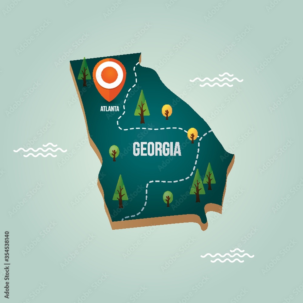 Georgia map with capital city, obrazy, fototapety, plakaty ...