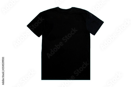 Black t-shirt isolated on a white background. Mocap top unisex clothing for women, men, teenagers or children