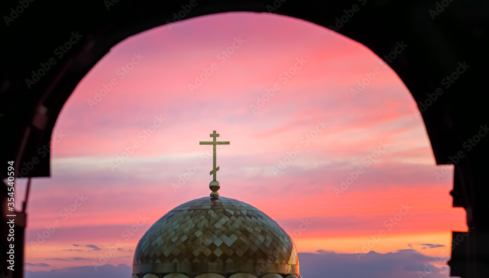church dome on sunset background