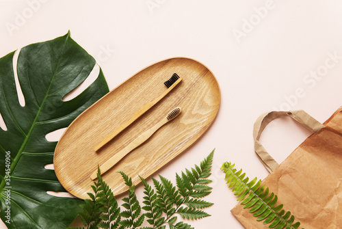 Flatlay design of eco accessories. photo