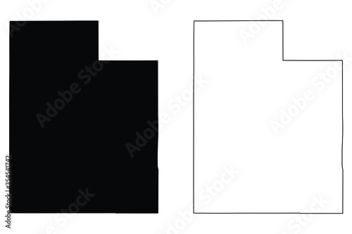 Utah UT state Map USA. Black silhouette and outline isolated maps on a white background. EPS Vector