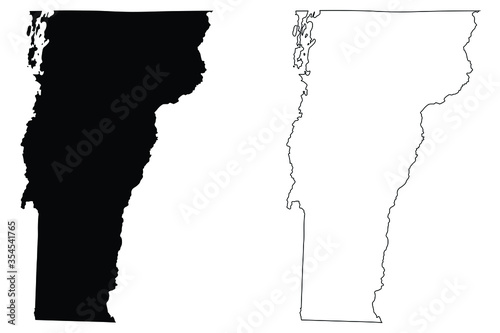 Vermont VT state Map USA. Black silhouette and outline isolated maps on a white background. EPS Vector