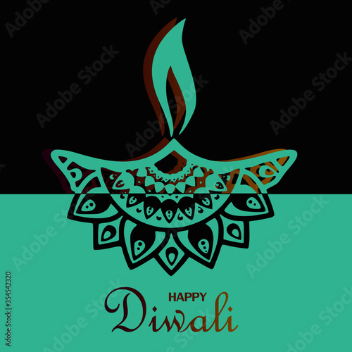 Happy Diwali greeting card blue and black color with colorful concept. India festival of lights holiday invitations template, banner, card, postcard. Vector illustration.
