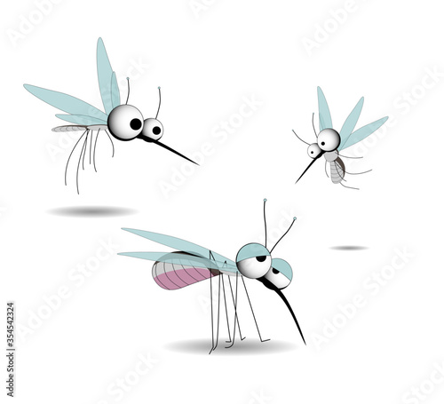 Mosquitoes CHARACTER. Insect parasites. Vector illustration isolated on white background. Summer time