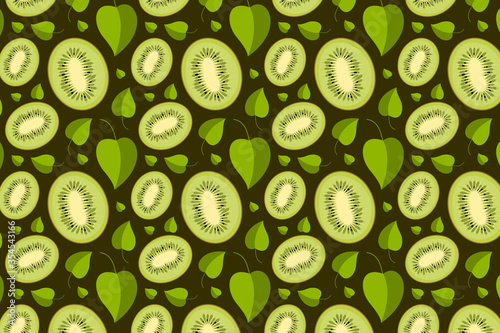 Kiwi pattern on a brown background. Green fruit background