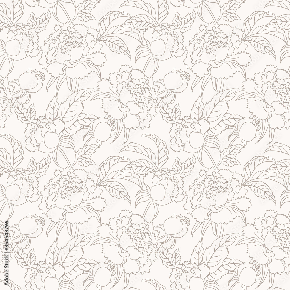 peony floral seamless vector pattern