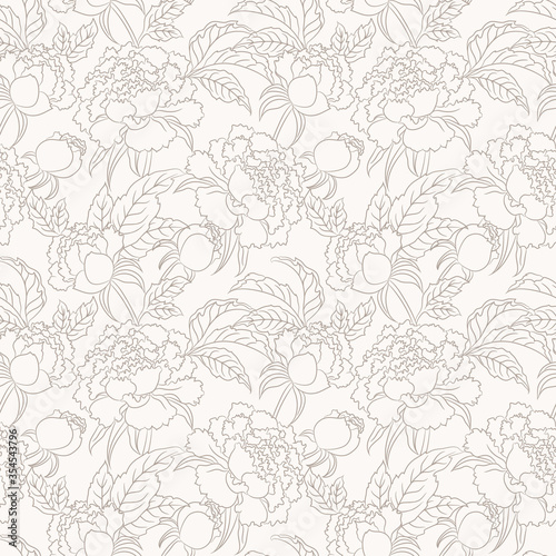peony floral seamless vector pattern © antalogiya