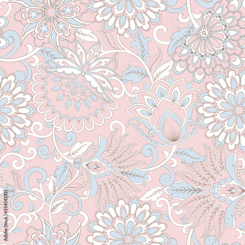 elegance seamless pattern with flowers and leaf, vector floral illustration in vintage style