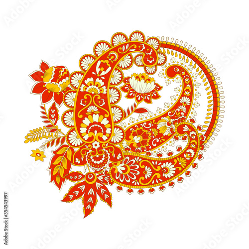 Paisley vector ornament. Fantastic flower, leaves