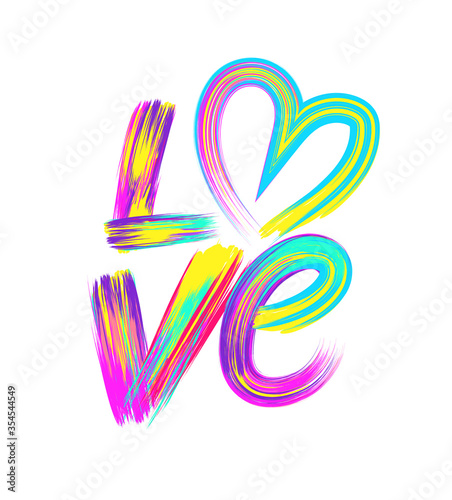 Creative lettering poster. Letter with abstract acrylic paint brush strokes on colorful background.