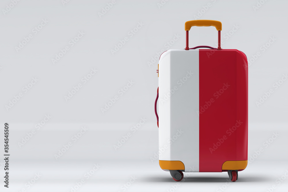 Monaco flag on a stylish suitcases back view on color background. Space for text. International travel and tourism concept. 3D rendering. Monaco flag on a stylish suitcases back view on color background. Space for text. International travel and tourism concept. 3D rendering.