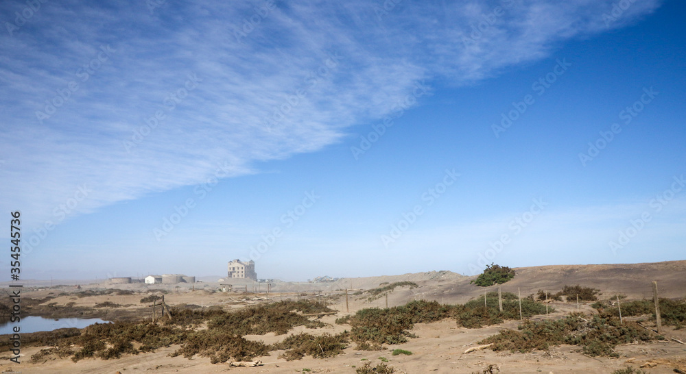 desert landscape with old mining town