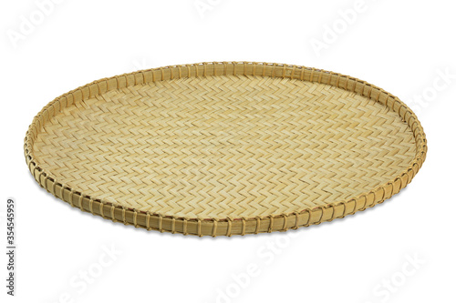 Empty Wicker Woven Bamboo basket isolated on white background with clipping path..