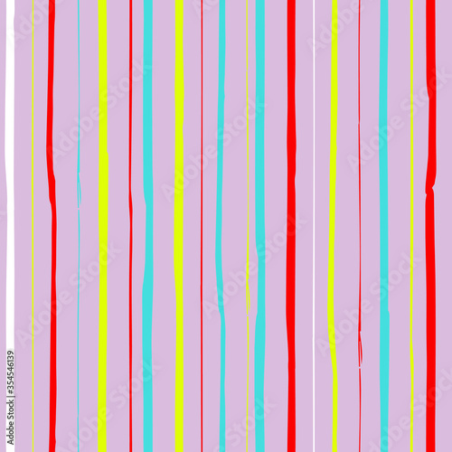 Pinstripes seamless repeat vector pattern. Free hand drawn uneven streaks, bars, lines. Colored vertical stripes isolated on pink background. Texture for ceramic tile wallpapers, pattern fills, web 