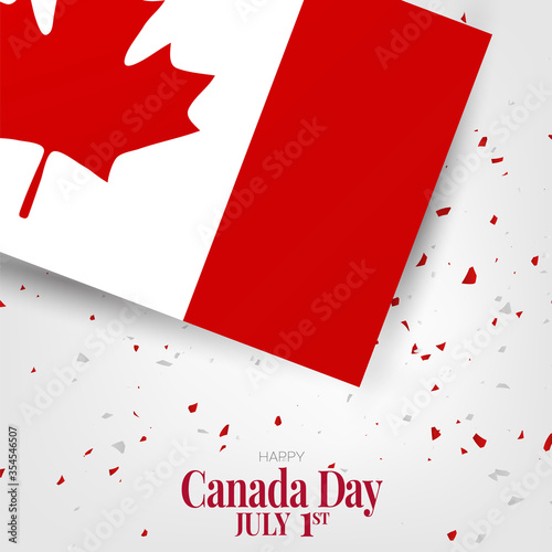 Canada day background. July 1st national holiday. Banner or advertising poster. Canadian flag with maple leaf. Vector illustration.